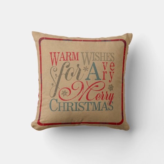Warm Wishes Typography Kraft & Tartan Red ID589 Kussen (Voorkant)