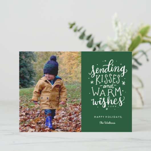 Warm Wishes Vakantie Fotokaart Feestdagenkaart (Staand voorkant)