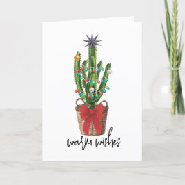 Warm Wishes Watercolor Cactus Kamerplant Kerstmis Feestdagen Kaart