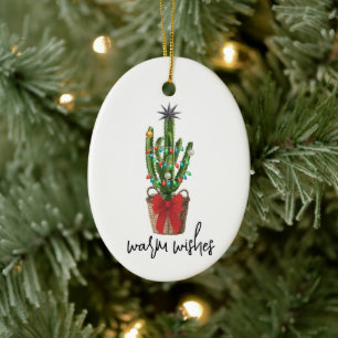 Warm Wishes Waterverf Cactus Houseplant Kerstmis Keramisch Ornament