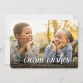 Warm Wishes White Calligraphy | Vakantieknopkaart Feestdagenkaart (Voorkant)