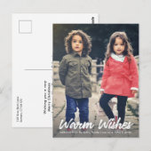 Warm Wishes White Script Vertical Holiday Photo Briefkaart (Voorkant / Achterkant)