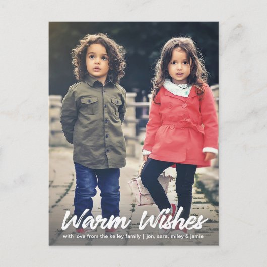 Warm Wishes White Script Vertical Holiday Photo Briefkaart (Voorkant)