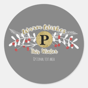 Warm Wishes Winter Rustic Kerstfeestdag Ronde Sticker