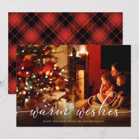 Warm Wishes Wit Script Foto Vakantie Kaart (Voorkant / Achterkant)