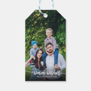 Warm Wishes Witte Script Met Foto Kerstmis Cadeaulabel
