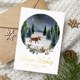 Warm Wishes Woodland Eland Winterlandschap Niet-fo Folie Feestdagenkaart