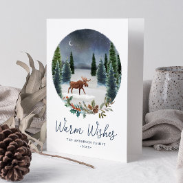 Warm Wishes Woodland Moose Winter Scene Non-Photo Feestdagen Kaart