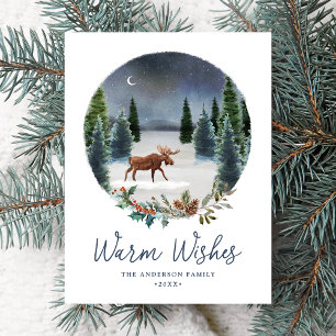 Warm Wishes Woodland Moose Winter Scene Non-Photo Feestdagenkaart