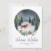 Warm Wishes Woodland Moose Winter Scene Non-Photo Feestdagenkaart (Voorkant)