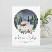 Warm Wishes Woodland Moose Winter Scene Non-Photo Feestdagenkaart (Staand voorkant)