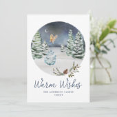 Warm Wishes Woodland Owl Winter Scene Non-Photo Feestdagenkaart (Staand voorkant)
