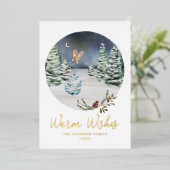 Warm Wishes Woodland Owl Winter Scene Non-Photo Folie Feestdagenkaart (Staand Voorkant)