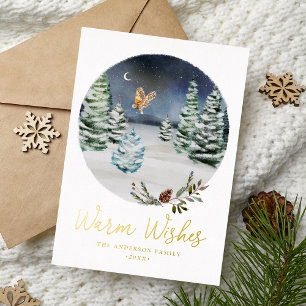 Warm Wishes Woodland Uil Winter Scene Niet-Foto Folie Feestdagenkaart