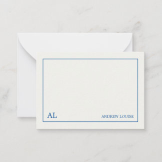 Warm Witte Blauwe Minimalistische Monogram Zakelij Notitiekaartje