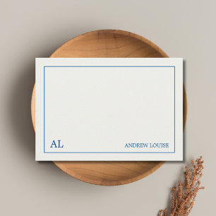 Warm Witte Blauwe Minimalistische Monogram Zakelij Notitiekaartje