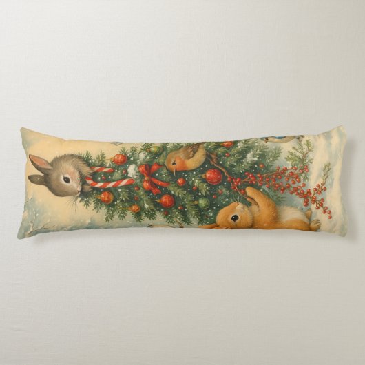 Warm woodland bunny christmas festive winter lichaamskussen (Voorkant)
