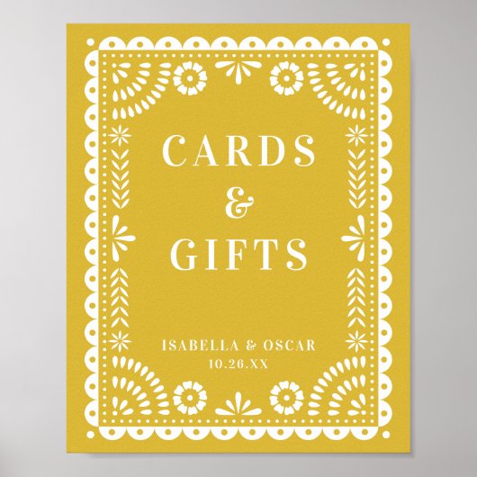 Warm Yellow Papel Picado Weddenschap Poster (Voorkant)