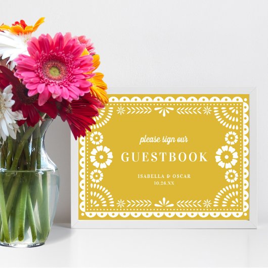 Warm Yellow Papel Picado Weddenschap Poster