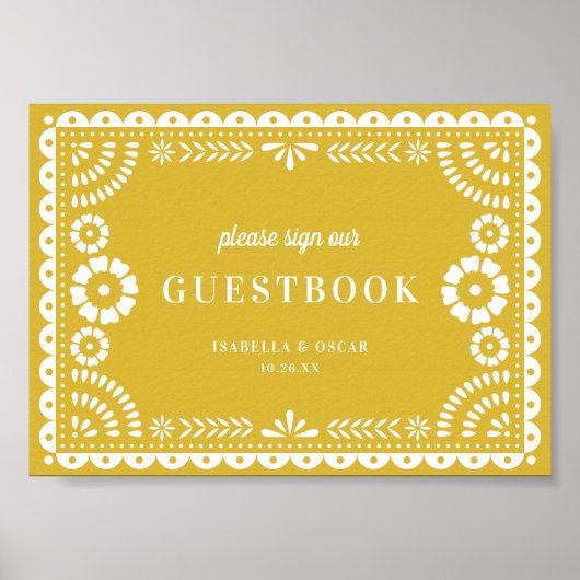 Warm Yellow Papel Picado Weddenschap Poster (Voorkant)