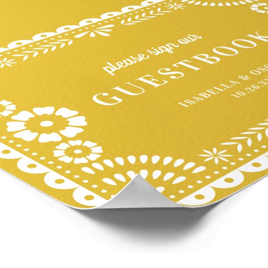 Warm Yellow Papel Picado Weddenschap Poster (Hoek)