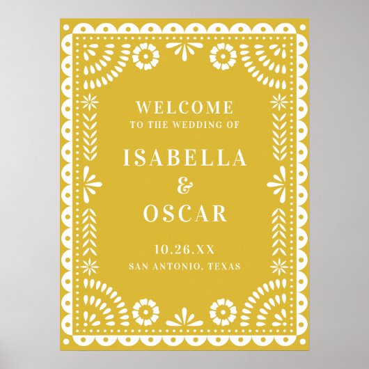Warm Yellow Papel Picado Weddenschap Welkomstteken Poster (Voorkant)