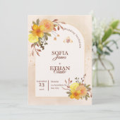 Warm Yellow & Peach Floral Wedding Invitation  Kaart (Staand voorkant)