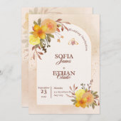 Warm Yellow & Peach Floral Wedding Invitation  Kaart (Voorkant / Achterkant)