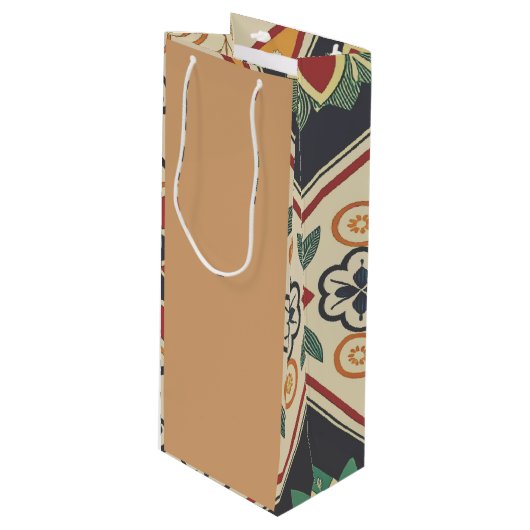 Warm zand & Boho Floral Wine Bag Wijn Cadeautas (Voorkant Gekanteld)