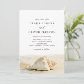 Warm Zand Schelp Crème Script Outer Banks Bruiloft Kaart (Staand voorkant)