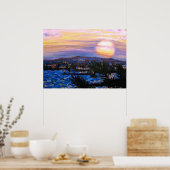 Warm Zeeen Palm Fronds & Hills Sunset Poster (Keuken)