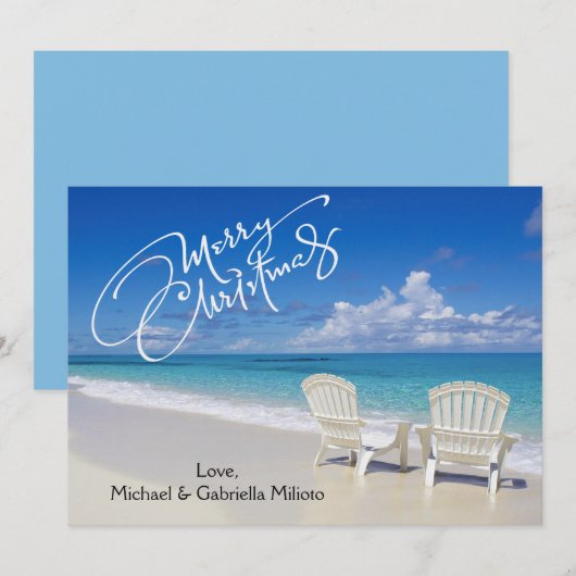 Warm-zonnestrand met kerstakelkaart feestdagenkaart (Voorkant / Achterkant)