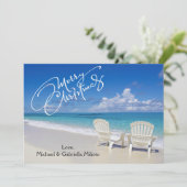 Warm-zonnestrand met kerstakelkaart feestdagenkaart (Staand voorkant)