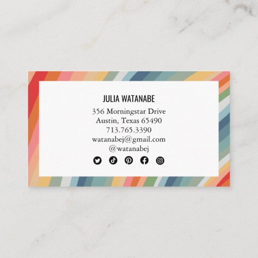 Warme aardse regenboog minimalistische strepen QR- Visitekaartje (Achterkant)