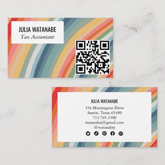 Warme aardse regenboog minimalistische strepen QR- Visitekaartje (Voorkant / Achterkant)