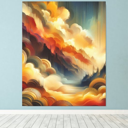 Warme Abstracte verfkwast Canvas Afdruk (Insitu (Houten vloer))