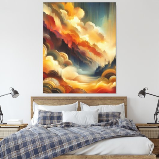 Warme Abstracte verfkwast Canvas Afdruk (Insitu (Slaapkamer))