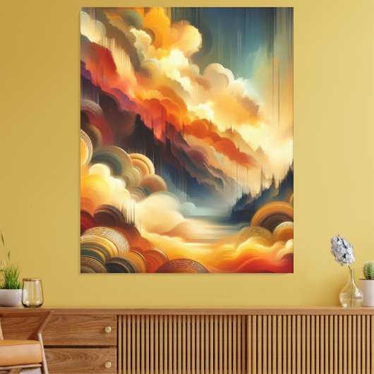 Warme Abstracte verfkwast Canvas Afdruk (Insitu (Woonkamer))