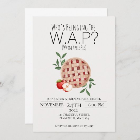 Warme appeltaart Grappige vriendjesUitnodiging gev Kaart (Voorkant / Achterkant)