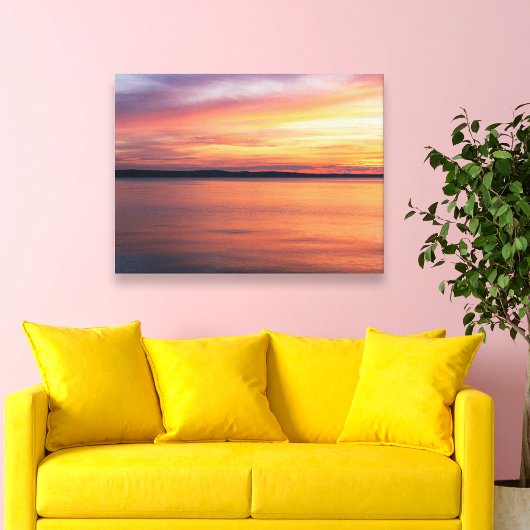 Warme avond zonsondergang over Lake Horizon fotogr Canvas Afdruk