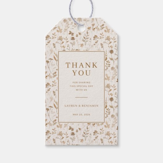 Warme Beige Bloemen Bedanklabel Cadeaulabel (Voorkant)