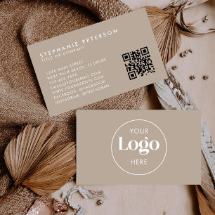 Warme Beige Elegante Aangepast Bedrijfslogo QR Cod Visitekaartje
