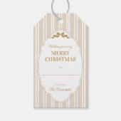 Warme Beige Gestreepte Kerstcadeautags Cadeaulabel (Voorkant)