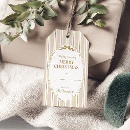 Warme Beige Gestreepte Kerstcadeautags Cadeaulabel