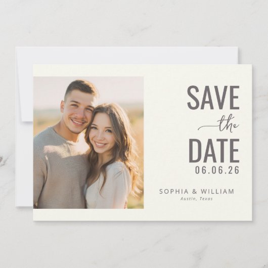 Warme Beige Minimalistische Foto Save The Date (Voorkant)