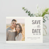 Warme Beige Minimalistische Foto Save The Date (Staand voorkant)