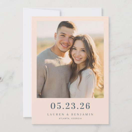 Warme Beige Romantische Foto Save The Date (Voorkant)