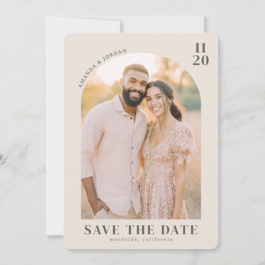 Warme Beige Vintage Foto Save The Date (Voorkant)