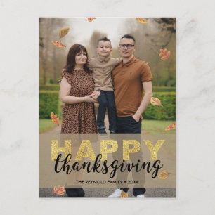 Warme Bladeren Gouden Script Gelukkig Thanksgiving Briefkaart