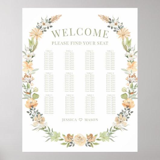 Warme bloemen wilde bloem bruiloft zitgrafiek poster (Voorkant)